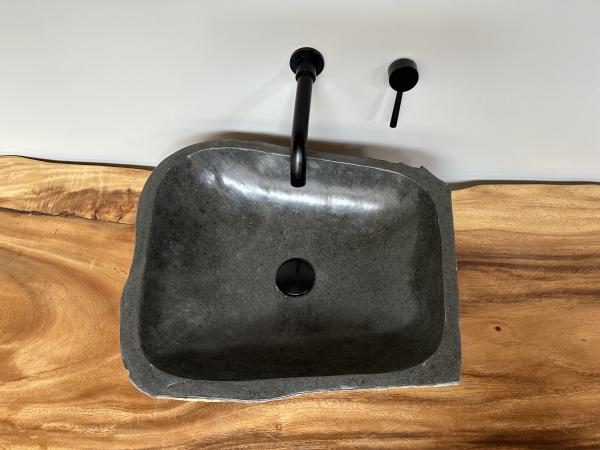 Naturstein Waschbecken Aufsatzwaschbecken Flussstein 48x42 cm