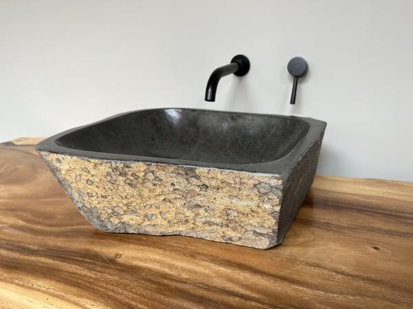Naturstein Waschbecken Aufsatzwaschbecken Flussstein 48x42 cm
