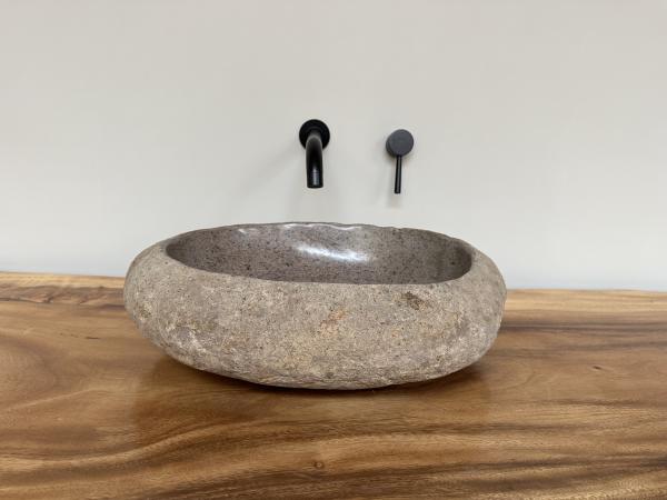 Naturstein Waschbecken Aufsatzwaschbecken Flussstein 48x37 cm