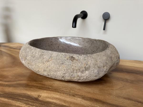 Naturstein Waschbecken Aufsatzwaschbecken Flussstein 48x37 cm