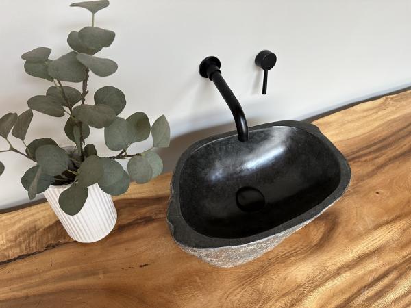 Naturstein Waschbecken Aufsatzwaschbecken Flussstein 44x28 cm