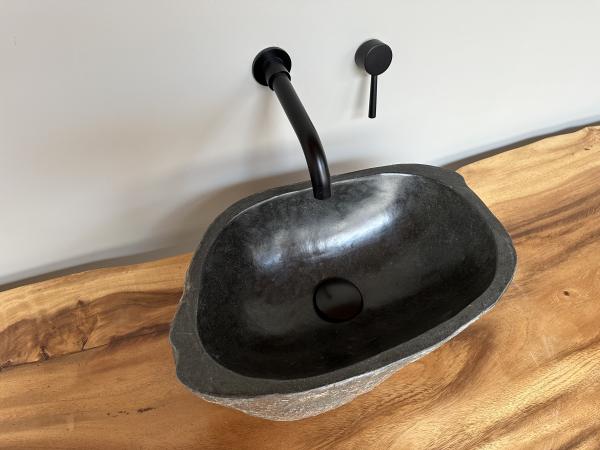 Naturstein Waschbecken Aufsatzwaschbecken Flussstein 44x28 cm