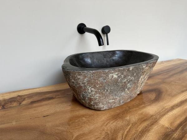 Naturstein Waschbecken Aufsatzwaschbecken Flussstein 44x28 cm