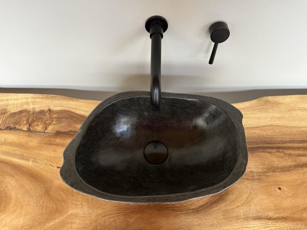 Naturstein Waschbecken Aufsatzwaschbecken Flussstein 44x28 cm