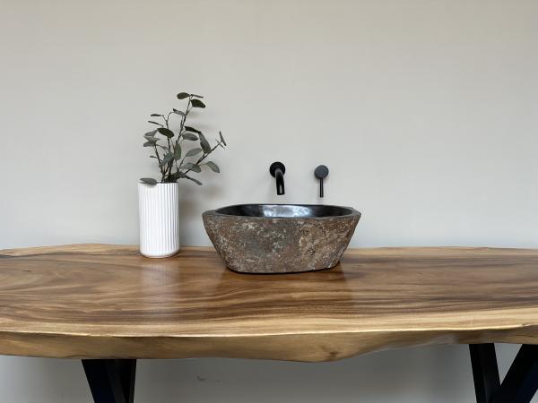 Naturstein Waschbecken Aufsatzwaschbecken Flussstein 44x28 cm