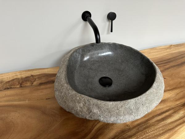Naturstein Waschbecken Aufsatzwaschbecken Flussstein 52x48 cm