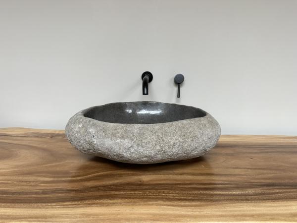 Naturstein Waschbecken Aufsatzwaschbecken Flussstein 52x48 cm