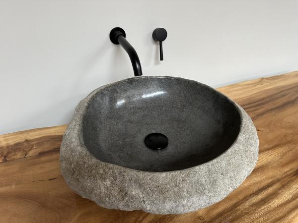 Naturstein Waschbecken Aufsatzwaschbecken Flussstein 52x48 cm