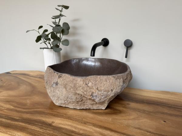 Naturstein Waschbecken Aufsatzwaschbecken Flussstein 44x38 cm