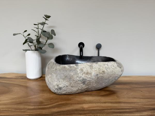 Naturstein Waschbecken Aufsatzwaschbecken Flussstein 51x38 cm