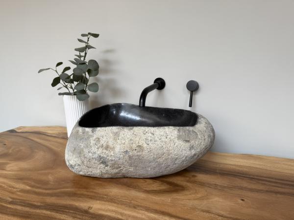 Naturstein Waschbecken Aufsatzwaschbecken Flussstein 51x38 cm