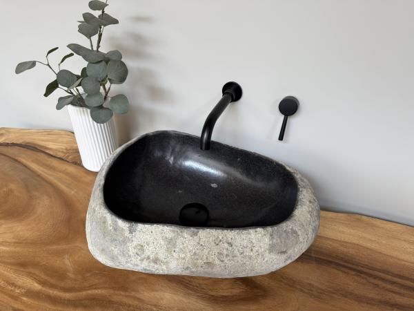 Naturstein Waschbecken Aufsatzwaschbecken Flussstein 51x38 cm