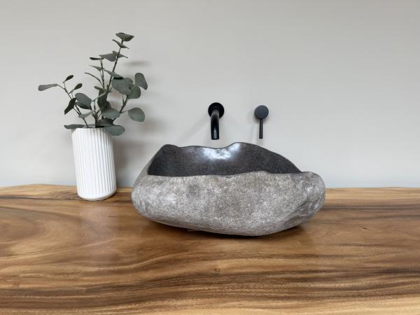 Naturstein Waschbecken Aufsatzwaschbecken Flussstein 48x40 cm