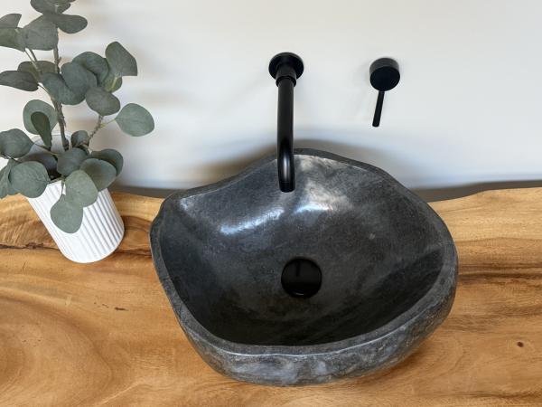 Naturstein Waschbecken Aufsatzwaschbecken Flussstein 45x37 cm