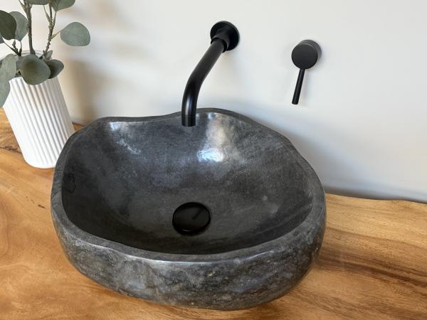 Naturstein Waschbecken Aufsatzwaschbecken Flussstein 45x37 cm