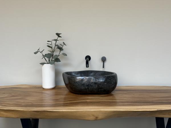 Naturstein Waschbecken Aufsatzwaschbecken Flussstein 45x37 cm