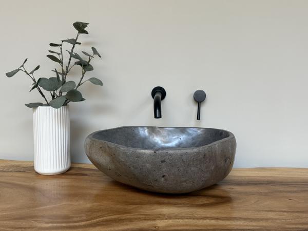 Naturstein Waschbecken Aufsatzwaschbecken Flussstein 45x40 cm