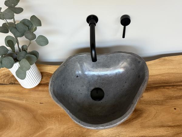 Naturstein Waschbecken Aufsatzwaschbecken Flussstein 45x40 cm