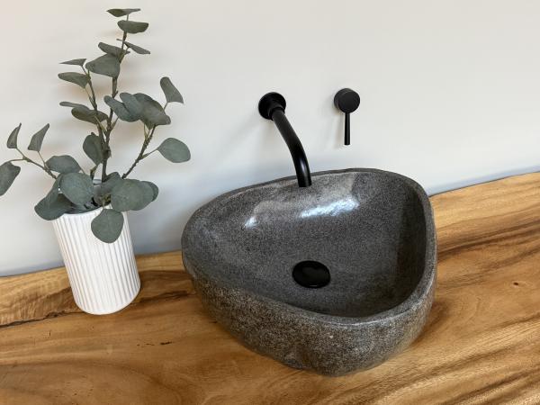 Naturstein Waschbecken Aufsatzwaschbecken Flussstein 41x38 cm