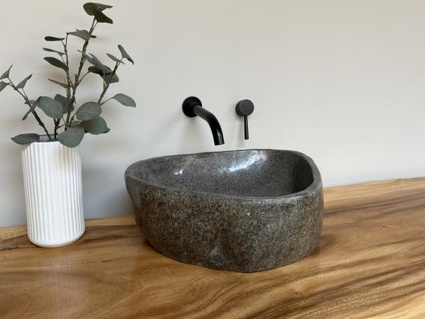 Naturstein Waschbecken Aufsatzwaschbecken Flussstein 41x38 cm