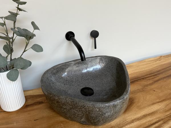 Naturstein Waschbecken Aufsatzwaschbecken Flussstein 41x38 cm