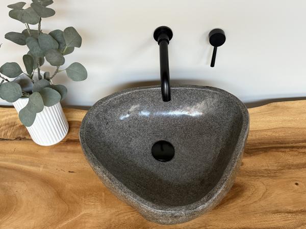 Naturstein Waschbecken Aufsatzwaschbecken Flussstein 41x38 cm