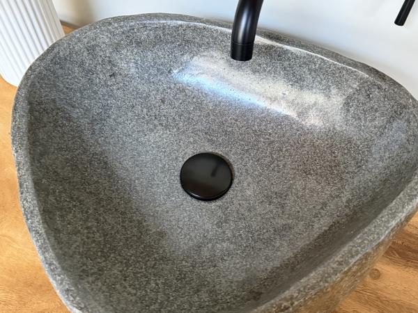 Naturstein Waschbecken Aufsatzwaschbecken Flussstein 41x38 cm