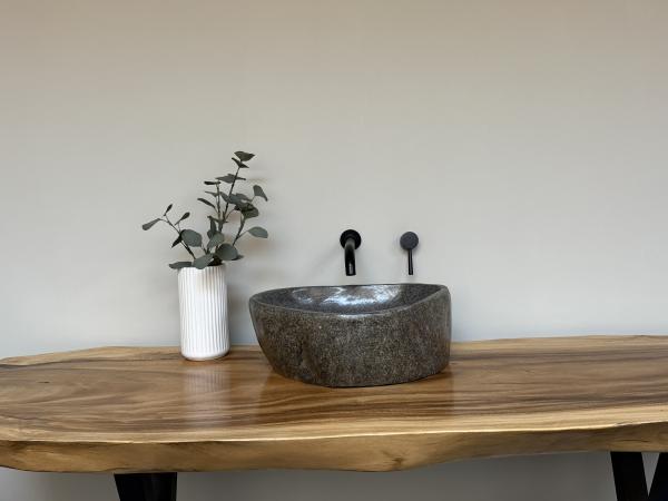 Naturstein Waschbecken Aufsatzwaschbecken Flussstein 41x38 cm