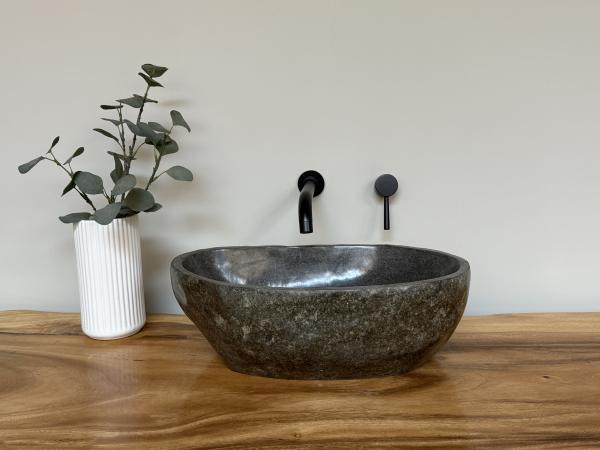 Naturstein Waschbecken Aufsatzwaschbecken Flussstein 48x32 cm