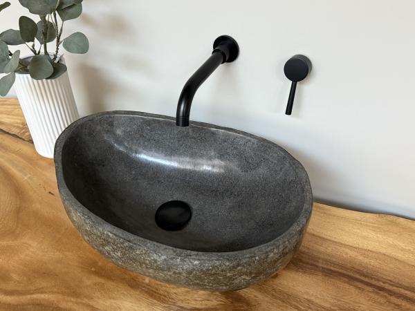 Naturstein Waschbecken Aufsatzwaschbecken Flussstein 48x32 cm