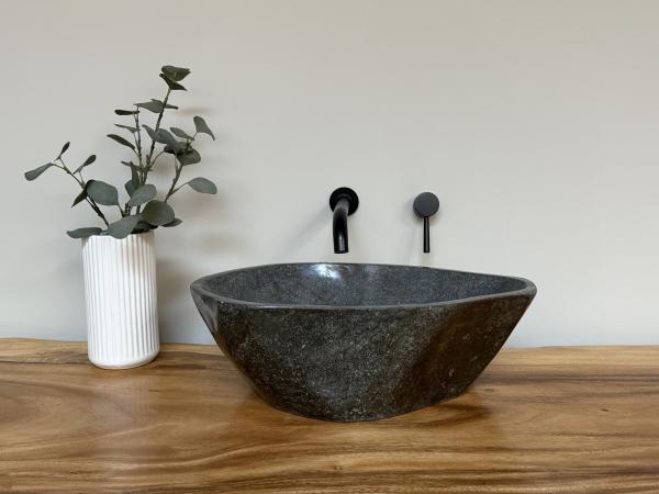 Naturstein Waschbecken Aufsatzwaschbecken Flussstein 50x34 cm