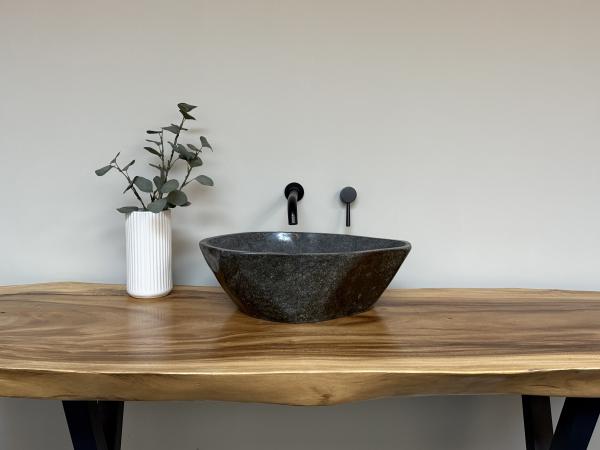 Naturstein Waschbecken Aufsatzwaschbecken Flussstein 50x34 cm