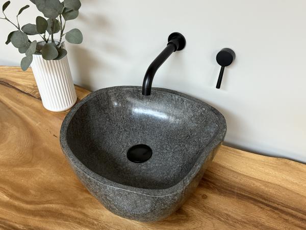 Naturstein Waschbecken Aufsatzwaschbecken Flussstein 41x37 cm