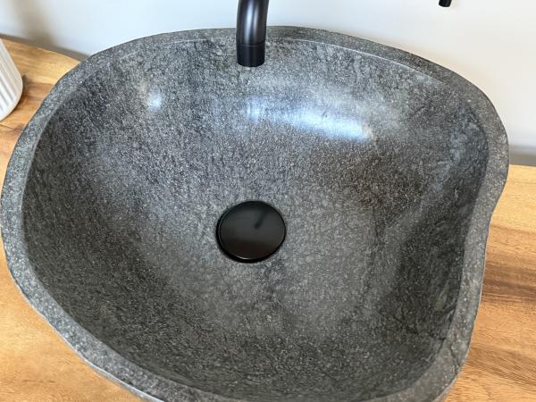 Naturstein Waschbecken Aufsatzwaschbecken Flussstein 41x37 cm