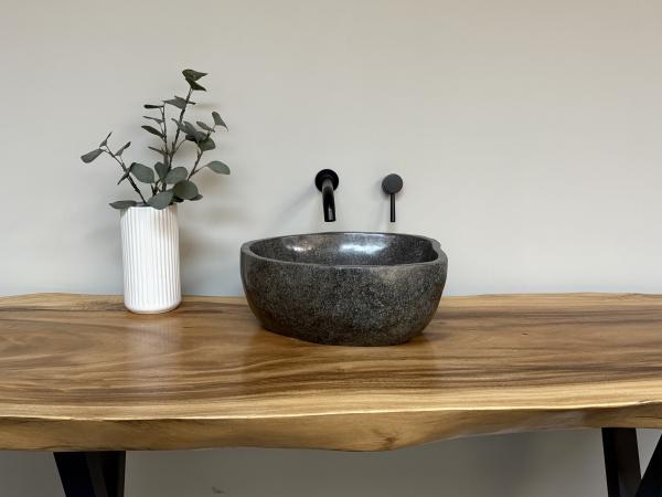 Naturstein Waschbecken Aufsatzwaschbecken Flussstein 41x37 cm