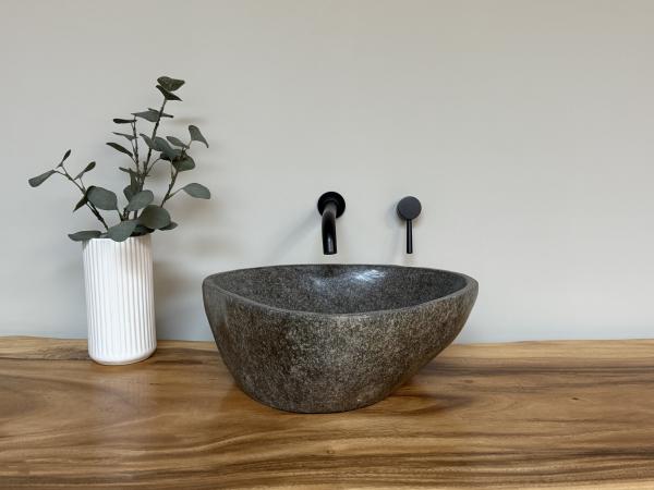 Naturstein Waschbecken Aufsatzwaschbecken Flussstein 44x38 cm