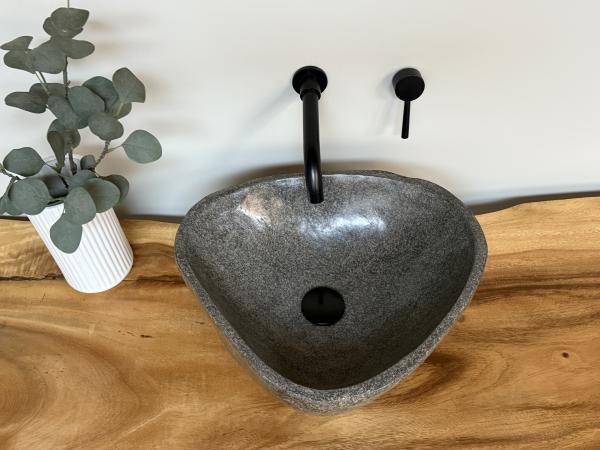 Naturstein Waschbecken Aufsatzwaschbecken Flussstein 44x38 cm