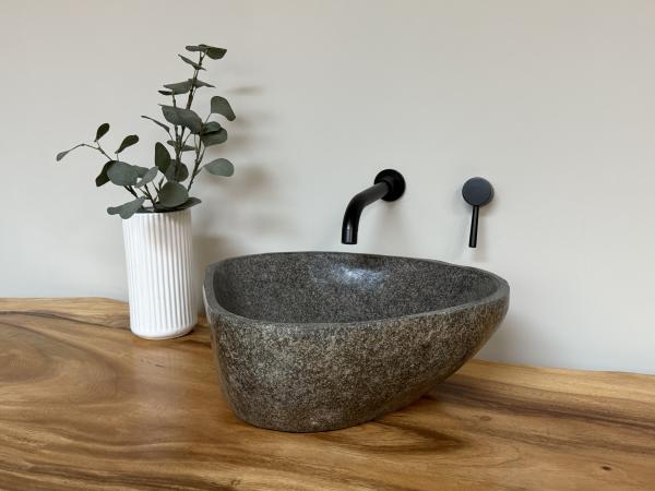 Naturstein Waschbecken Aufsatzwaschbecken Flussstein 44x38 cm