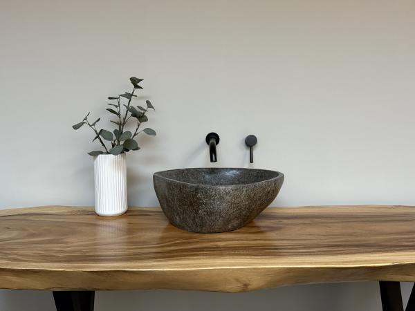 Naturstein Waschbecken Aufsatzwaschbecken Flussstein 44x38 cm