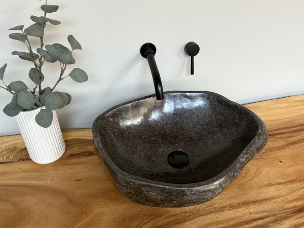 Naturstein Waschbecken Aufsatzwaschbecken Flussstein 49x41 cm