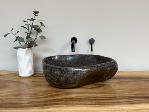 Naturstein Waschbecken Aufsatzwaschbecken Flussstein 49x41 cm