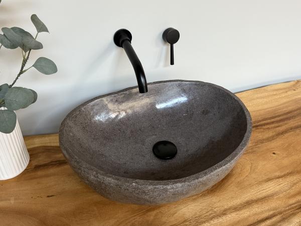 Naturstein Waschbecken Aufsatzwaschbecken Flussstein 50x37 cm