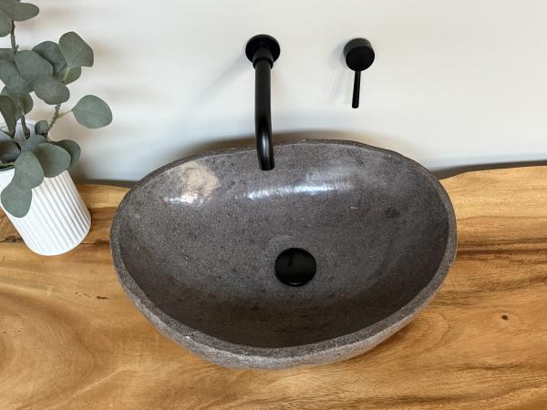 Naturstein Waschbecken Aufsatzwaschbecken Flussstein 50x37 cm