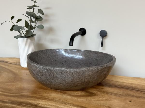 Naturstein Waschbecken Aufsatzwaschbecken Flussstein 50x37 cm