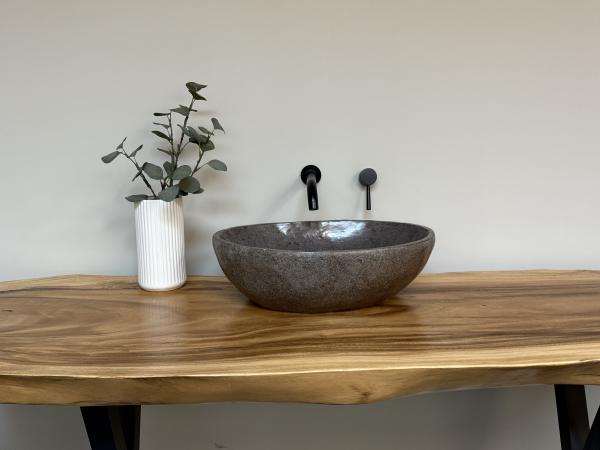 Naturstein Waschbecken Aufsatzwaschbecken Flussstein 50x37 cm