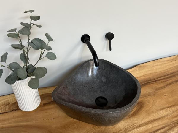 Naturstein Waschbecken Aufsatzwaschbecken Flussstein 40x37 cm