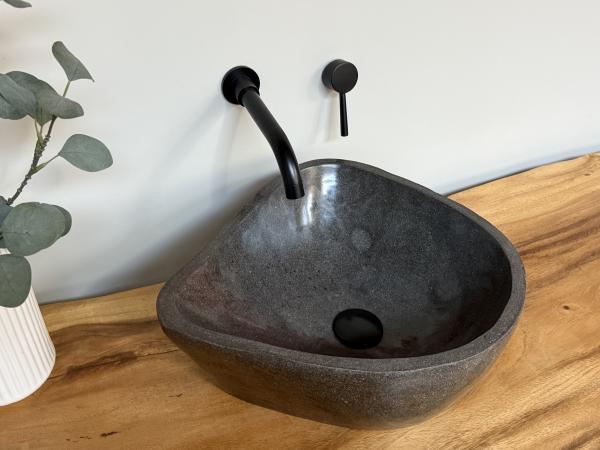 Naturstein Waschbecken Aufsatzwaschbecken Flussstein 40x37 cm