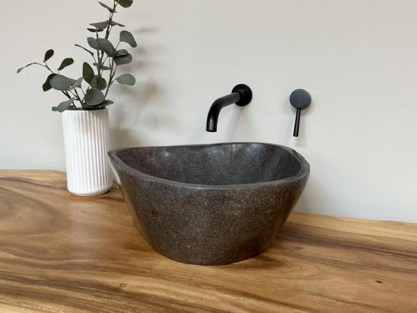 Naturstein Waschbecken Aufsatzwaschbecken Flussstein 40x37 cm