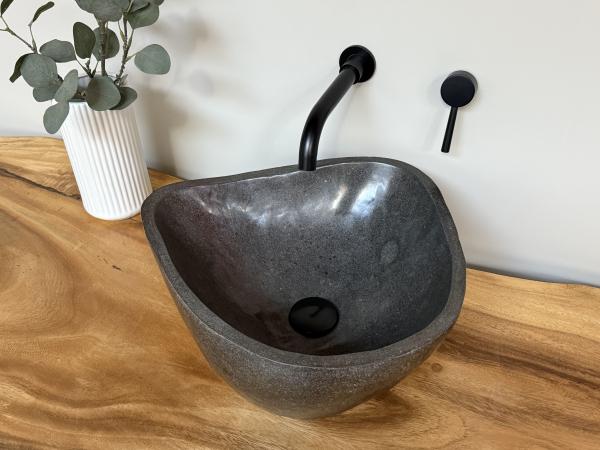 Naturstein Waschbecken Aufsatzwaschbecken Flussstein 40x37 cm