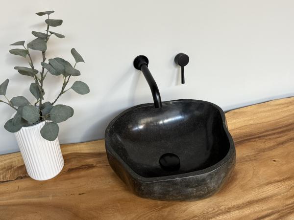 Naturstein Waschbecken Aufsatzwaschbecken Flussstein 43x37 cm